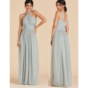 Birdy Grey Kiko Sage Chiffon Halter Maxi Dress Gown Pocket M Prom Hoco Gala Blue